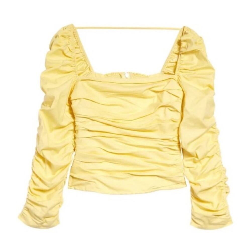 Reformation Joi Ruched Stretch Organic Cotton Butter Yellow Top in Zest Size: 2